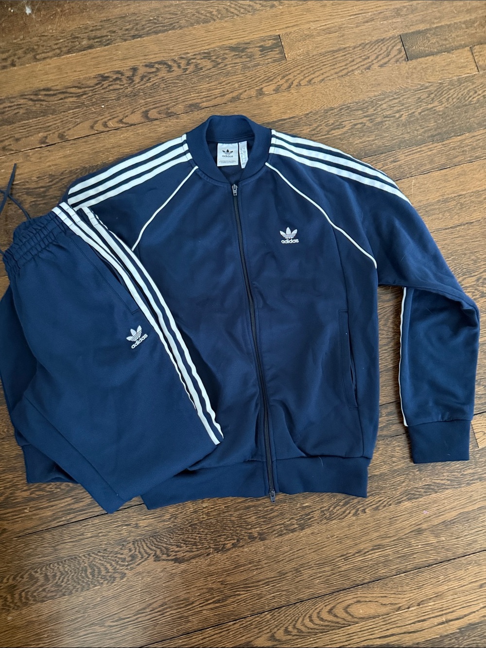 adidas Navy Track Jacket with White Stripe Detailing